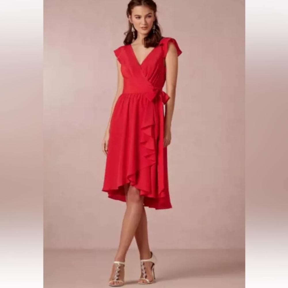 BHLDN Hitherto‎ Anthropologie Red Sydney Wrap Dress Cap Sleeve Size 8